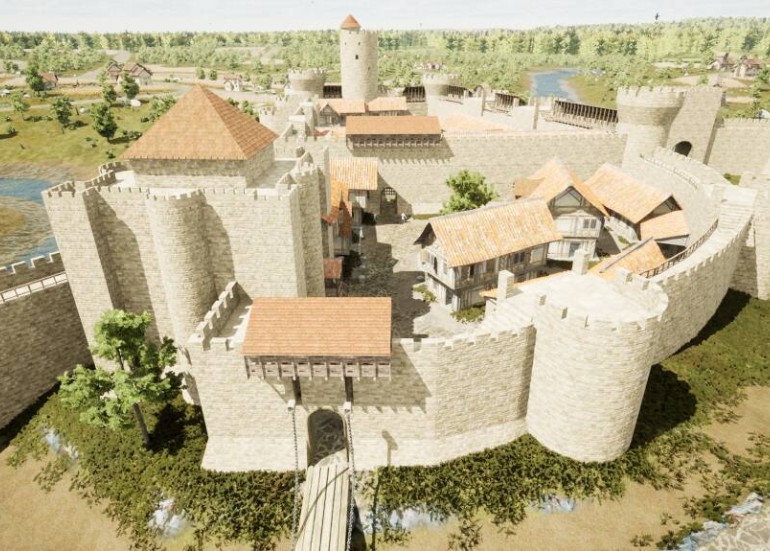 Visite virtuelle du château de Vouvant en 1242